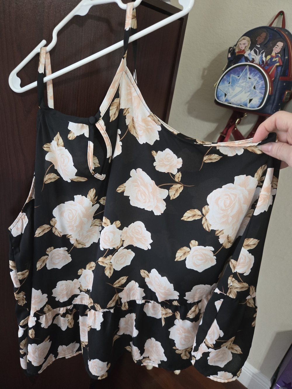 Torrid Black Floral Georgette Drop Waist Halter Top. 1X - Picture 3 of 4